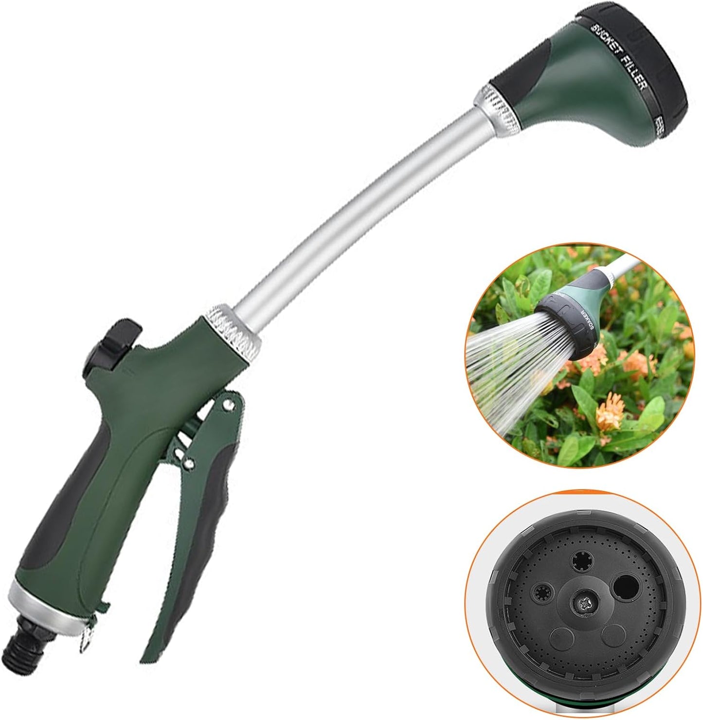 Garden shower, long with handle, 5 spray modes, with flow control for watering and cleaning, 40 cm