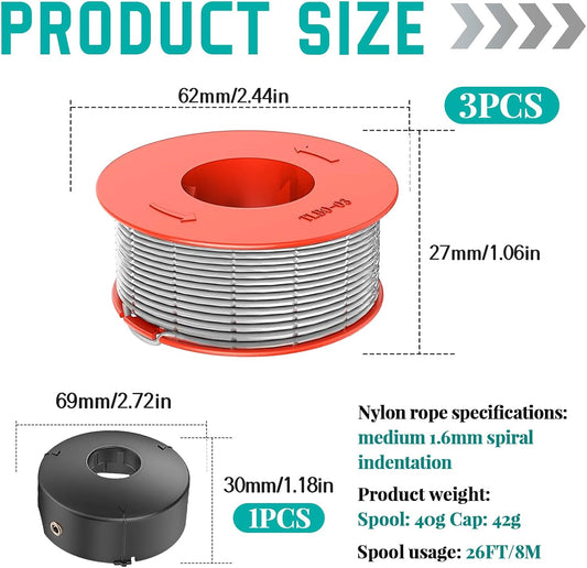 3 Ersatz-Fadenspulen für Bosch ART 23/26/30 Combitrim 23/26 Easytrim Trimmer, für Bosch Einzelfadenspule F016800175, mit 1 für Bosch Spulenabdeckung