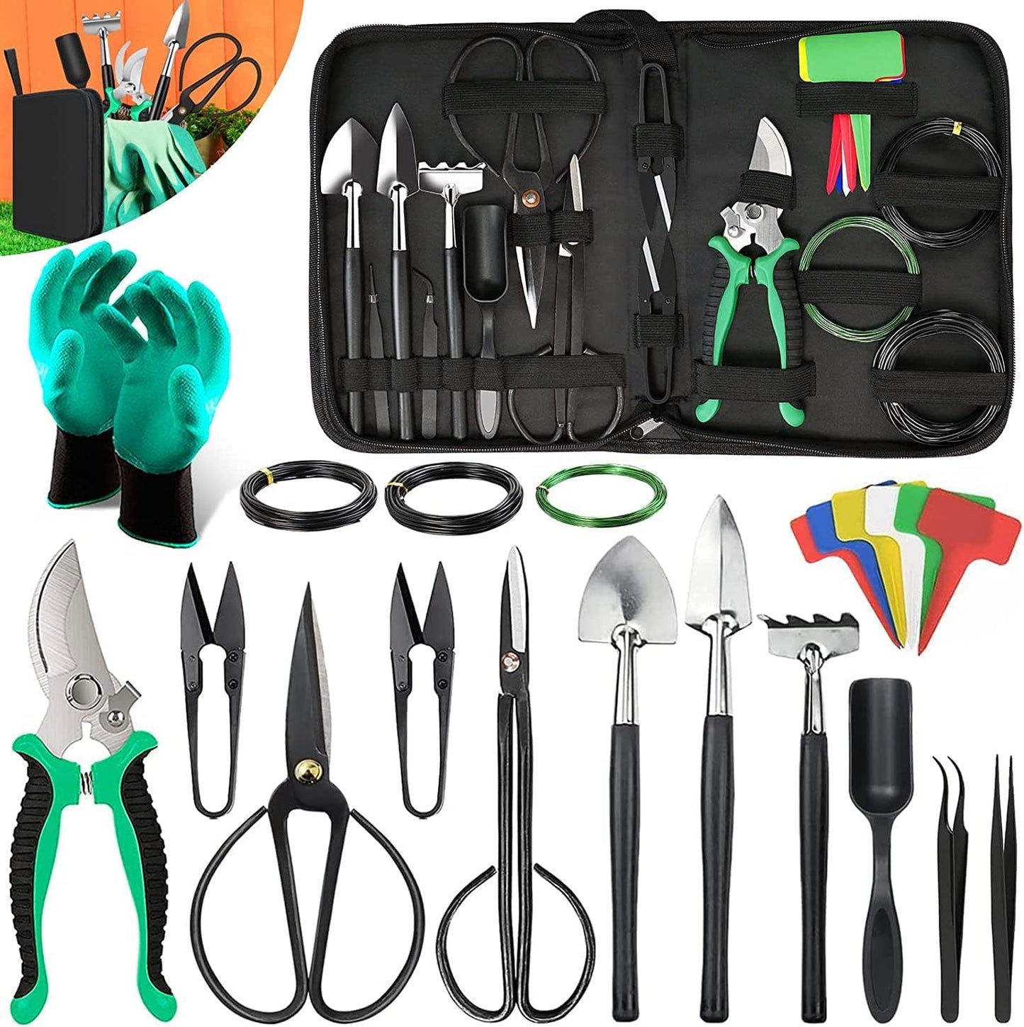 Bonsai-Werkzeugset – 24-teiliges Bonsai-Baum-Set, Werkzeuge für Anfänger, Bonsai-Werkzeugset, Bonsai-Starter-Trimm-Pflegeset, Geschenke für Frauen und Männer, Gartenwerkzeuge