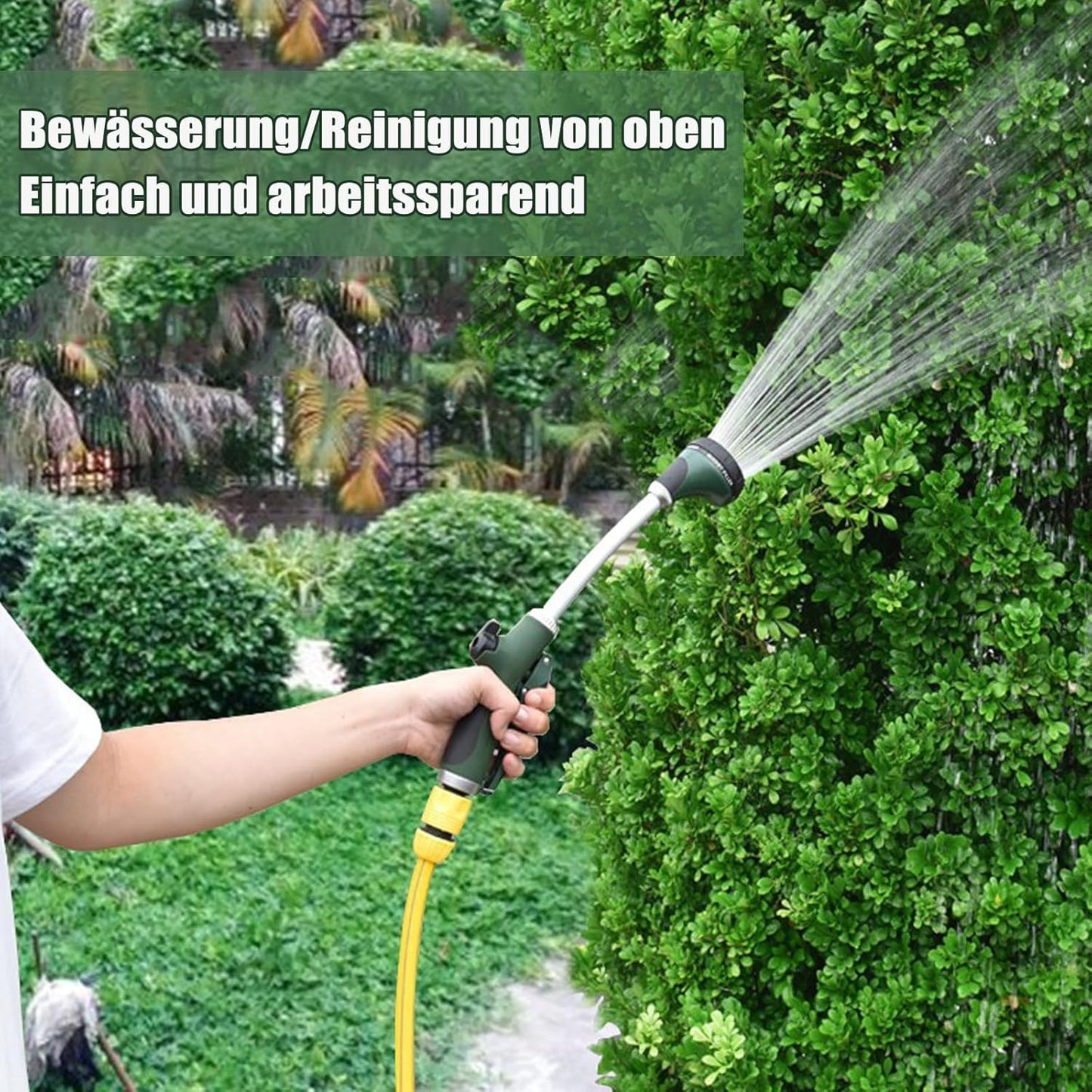 Garden shower, long with handle, 5 spray modes, with flow control for watering and cleaning, 40 cm